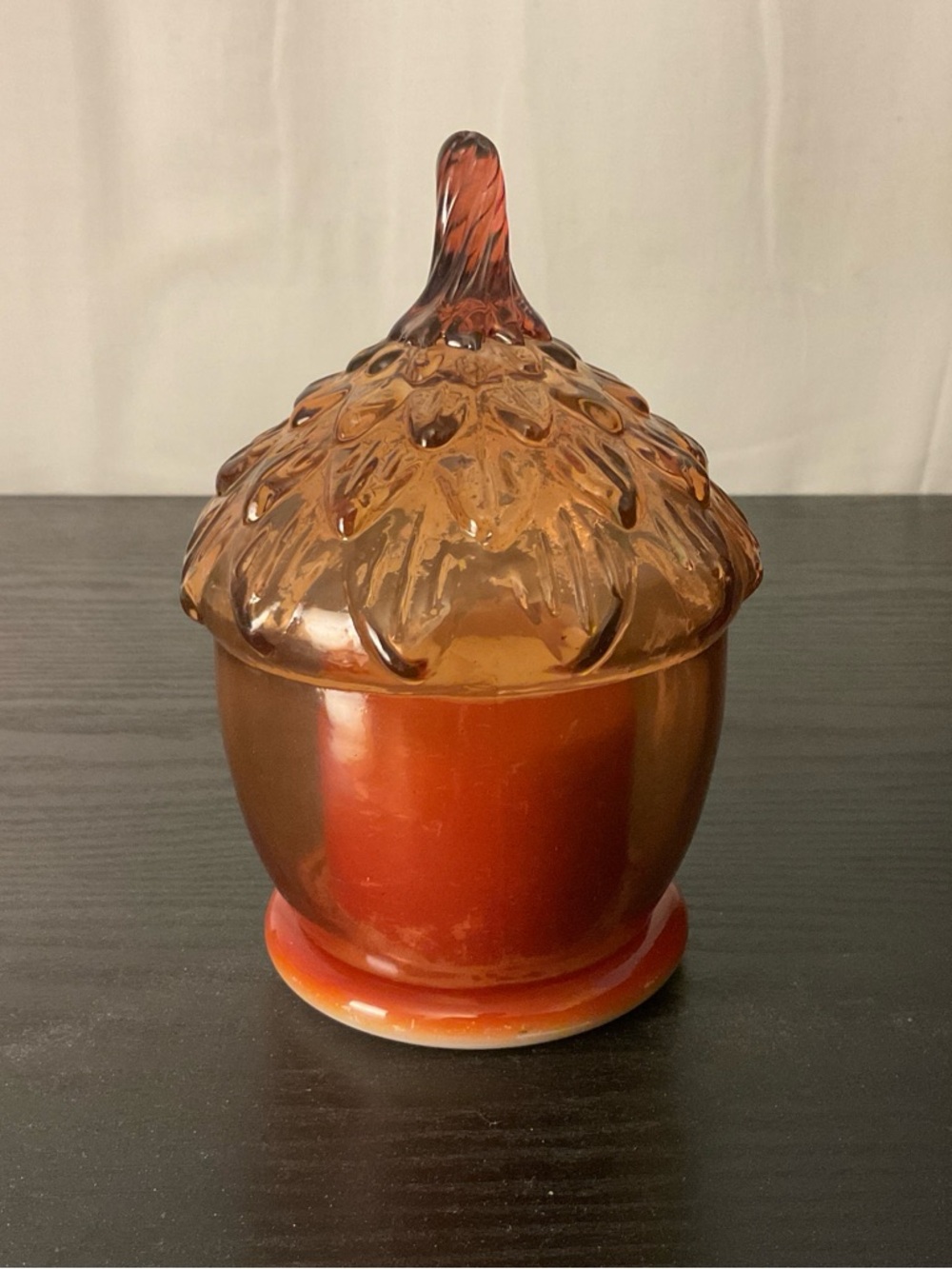 Nice Anthropologie Candle Vanilla Clove Amber Glass Acorn Cloche 6.5”
